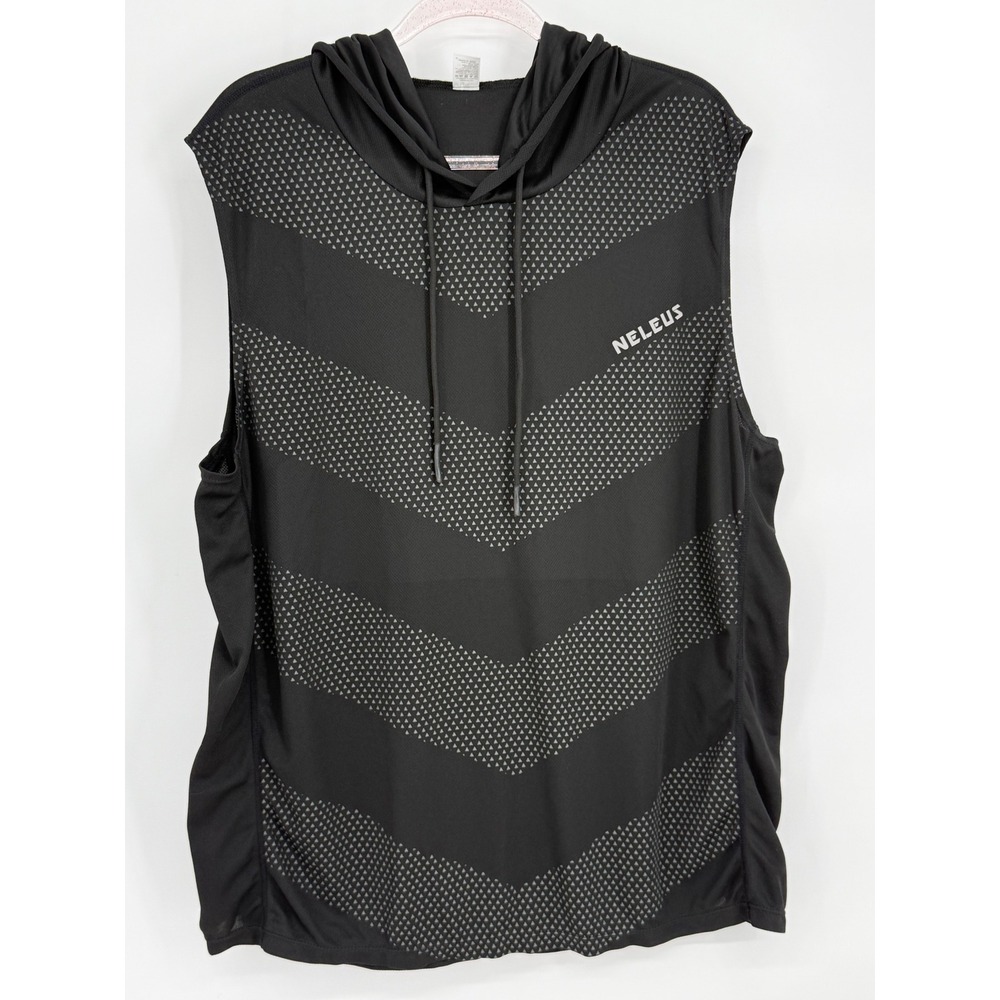 Neleus Mens Sleeveless Hoodie Black Grey Chevron Mesh Gym Training Tank Top 2XL